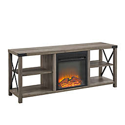 Forest Gate Wheatland 60-Inch Open Shelving Farmhouse Fireplace TV Stand in Grey Wash