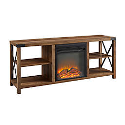 Forest Gate Wheatland 60-Inch Open Shelving Farmhouse Fireplace TV Stand