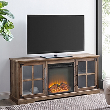 Forest Gate 60 Inch 2 Door Electric Fireplace TV Stand in Rustic Oak. View a larger version of this product image.