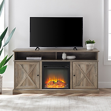 Forest Gate Wheatland Farmhouse 2-Door Fireplace TV Stand in Grey Wash. View a larger version of this product image.