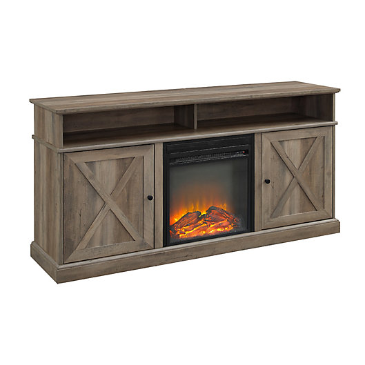 Door Fireplace Tv Stand, Farmhouse Sliding Barn Door Tv Stand With Fireplace