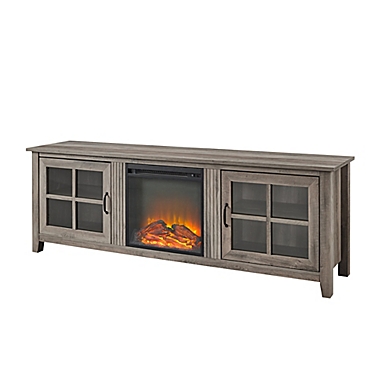 Forest Gate&trade; 70" Window Pane Fireplace TV Stand in Grey Wash. View a larger version of this product image.