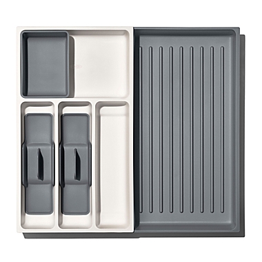 OXO Good Grips&reg; Expandable Utensil Drawer Organizer in White/Grey. View a larger version of this product image.