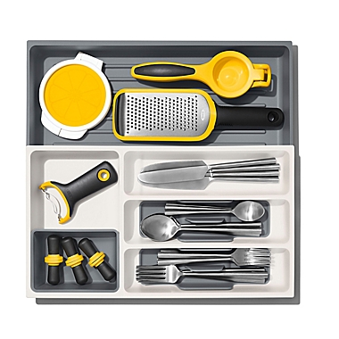 OXO Good Grips&reg; Expandable Utensil Drawer Organizer in White/Grey. View a larger version of this product image.