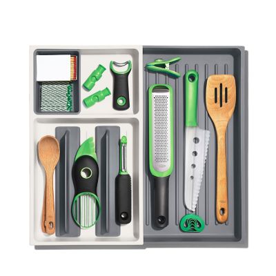 OXO Good Grips&reg; Large Expandable Kitchen Tool Drawer Organizer in White/Grey