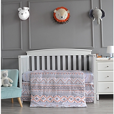 Nipperland&reg; Fun &amp; Bright Aztec 3-Piece Crib Bedding Set in Grey/Coral. View a larger version of this product image.