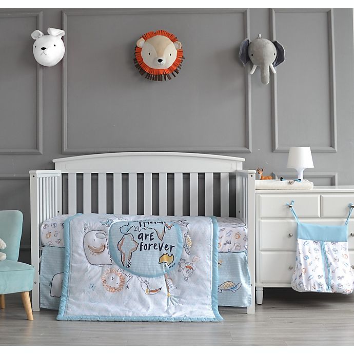 4 Piece Crib Bedding Set, Blue And Gray Crib Bedding Sets