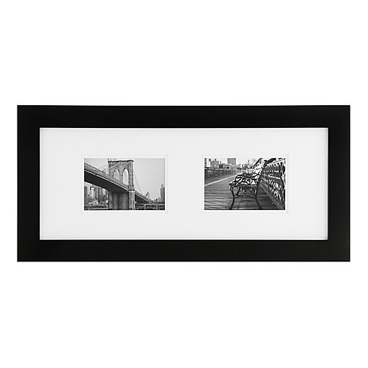 Alternate image 1 for Gallery Solutions 8-Inch x 20-Inch Two-Opening Black Wood Frame with White Mat