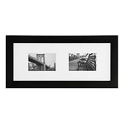 Gallery Solutions 8-Inch x 20-Inch Two-Opening Black Wood Frame with White Mat