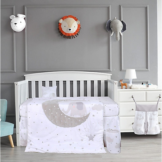 Alternate image 1 for Nipperland® 5-Piece Good Moon'n Elephant Crib Bedding Set in White<br />