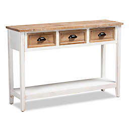 Baxton Studio Stanley Two-Tone 3-Drawer Console Table in Weathered White/Oak