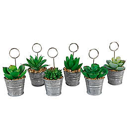 Flora Bunda 5-Inch Artificial Succulent Table Sign Arrangement in Tin Pot (Set of 6)