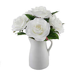 Flora Bunda 12-Inch Artificial Rose Arrangement with White Ceramic Pot