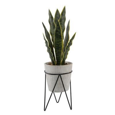 Flora Bunda 21-Inch Artificial Snake Plant in Cement Pot on Metal Stand