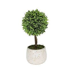 Flora Bunda 10-Inch Artificial Boxwood with Pattern Ceramic Pot in White