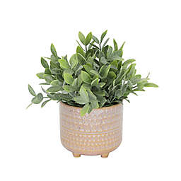 Flora Bunda 9.5-Inch Artificial Tea Leaf Arrangment In Mauve Ceramic Pot