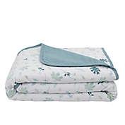 Living Textiles Banana Leaf Organic Cotton Muslin Stroller Blanket in Teal/Grey