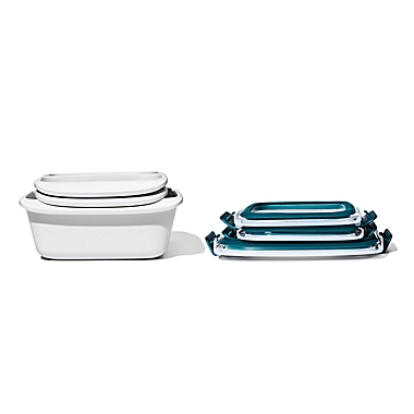 OXO Prep &amp; Go&reg; Food Storage Container Collection in White/Teal. View a larger version of this product image.