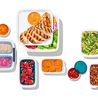 OXO Prep &amp; Go&reg; Food Storage Container Collection in White/Teal. View a larger version of this product image.