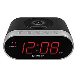 Sharp® LED Alarm Clock in Black with Qi Wireless Charging Pad