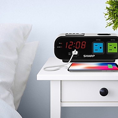 Sharp&reg; LED Alarm Clock in Black with 2 Power Outlets. View a larger version of this product image.