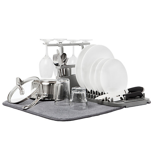 Alternate image 1 for Umbra® U Dry Dish Rack with Stemware Holder and Mat in Charcoal