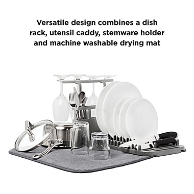 Umbra&reg; U Dry Dish Rack with Stemware Holder and Mat in Charcoal. View a larger version of this product image.