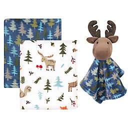 Hudson Baby® 3-Piece Baby Blanket with Plush Moose Security Blanket Set in Blue
