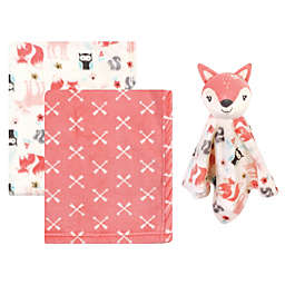 Hudson Baby® 3-Piece Baby Blanket with Plush Fox Girl Security Blanket Set in Pink