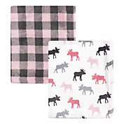 Hudson Baby&reg; 2-Pack Cozy Plush Luxury Moose Baby Blankets in Pink