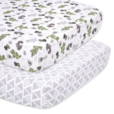The Peanutshell&trade; 2-Piece Dino Fitted Crib Sheets in Green/Grey
