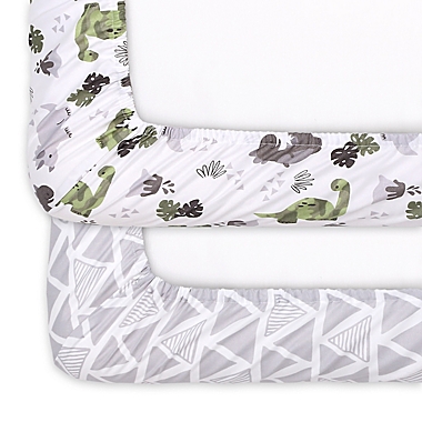 The Peanutshell&trade; 2-Piece Dino Fitted Crib Sheets in Green/Grey. View a larger version of this product image.