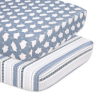 The Peanutshell&trade; 2-Pack Little Rhino Fitted Crib Sheets in Blue/Grey. View a larger version of this product image.