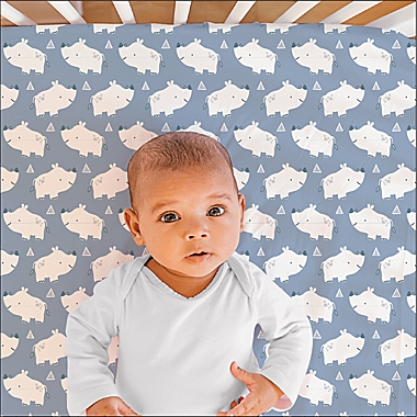 The Peanutshell&trade; 2-Pack Little Rhino Fitted Crib Sheets in Blue/Grey. View a larger version of this product image.