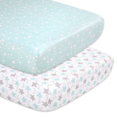 The Peanutshell&trade; 2-Pack Stars Fitted Crib Sheets in Grey/Mint