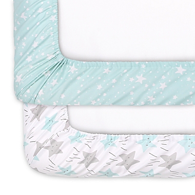 The Peanutshell&trade; 2-Pack Stars Fitted Crib Sheets in Grey/Mint. View a larger version of this product image.
