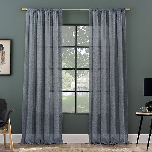 Alternate image 1 for Clean Window Subtle Foliage Recycled Fiber Sheer 96-Inch Curtain Panel in Denim Blue (Single)