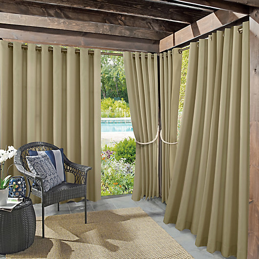 Alternate image 1 for Sun Zero® Dermot Indoor/Outdoor UV Protectant 84-Inch Curtain Panel in Linen (Single)