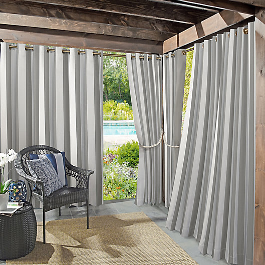 Alternate image 1 for Sun Zero® Owen Cabana Stripe Indoor/Outdoor 84-Inch Curtain Panel in Gray (Single)