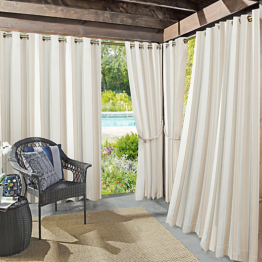 Alternate image 1 for Sun Zero® Owen Cabana Stripe Indoor/Outdoor 108-Inch Curtain Panel in Khaki (Single)
