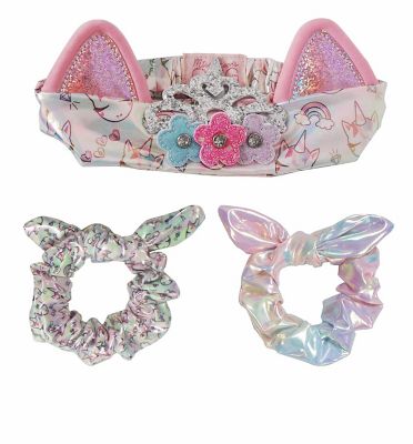OMG Accessories 3-Piece Princess Gwen Unicorn Flower Crown Headband and Scrunchie Set
