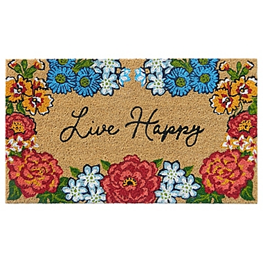 Simply Essential&trade; 16&quot; x 28&quot; &quot;Live Happy&quot; Coir Door Mat in Natural. View a larger version of this product image.