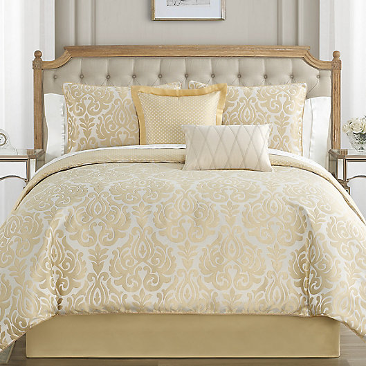 Alternate image 1 for Waterford® Bastia 4-Piece Queen Comforter Set in Gold