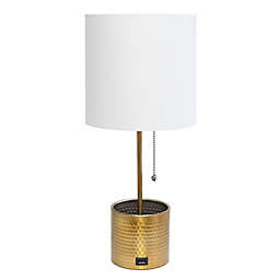 Simple Designs Hammered Metal Organizer Table Lamp with USB Port in Gold