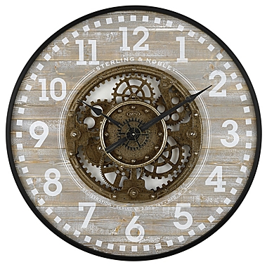 Sterling &amp; Noble&reg; 32-Inch Round Modern Farmhouse Gear Clock in Grey/Black. View a larger version of this product image.
