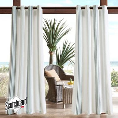 Madison Park Sandbar Printed Stripe 3M Scotchgard Grommet Top Outdoor Curtain Panel (Single). View a larger version of this product image.