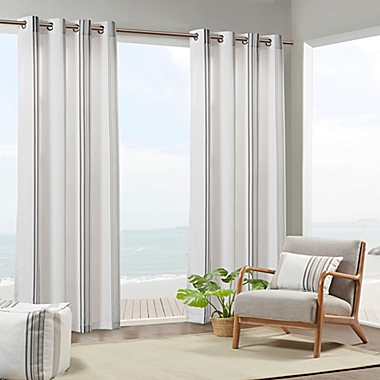 Madison Park Sandbar Printed Stripe 3M Scotchgard Grommet Top Outdoor Curtain Panel (Single). View a larger version of this product image.