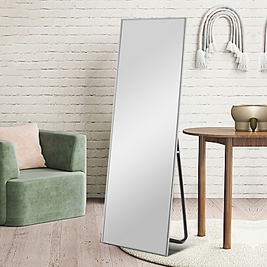 Neutype Modern 64-Inch x 21-Inch Rectangular Floor Mirror with Stand in Silver. View a larger version of this product image.