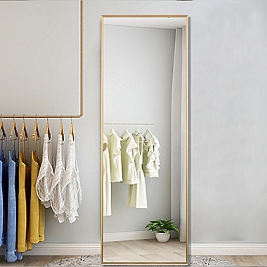 Neutype Modern 59-Inch x 20-Inch Rectangular Floor Mirror with Stand in Gold. View a larger version of this product image.