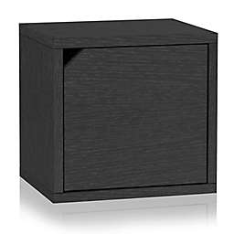 Way Basics Tool-Free Assembly zBoard paperboard Connect Storage Cube with Door in Black Wood Grain
